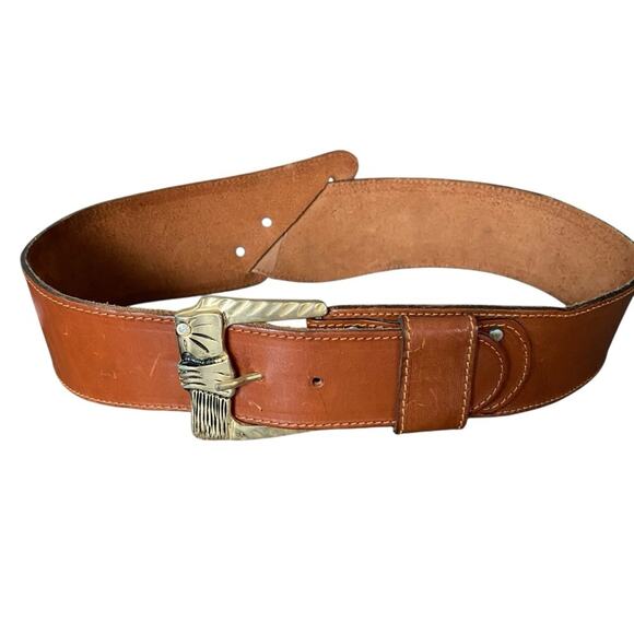 Vintage Brown Leather Wide Waist Belt Bow Detail Size large main image 6